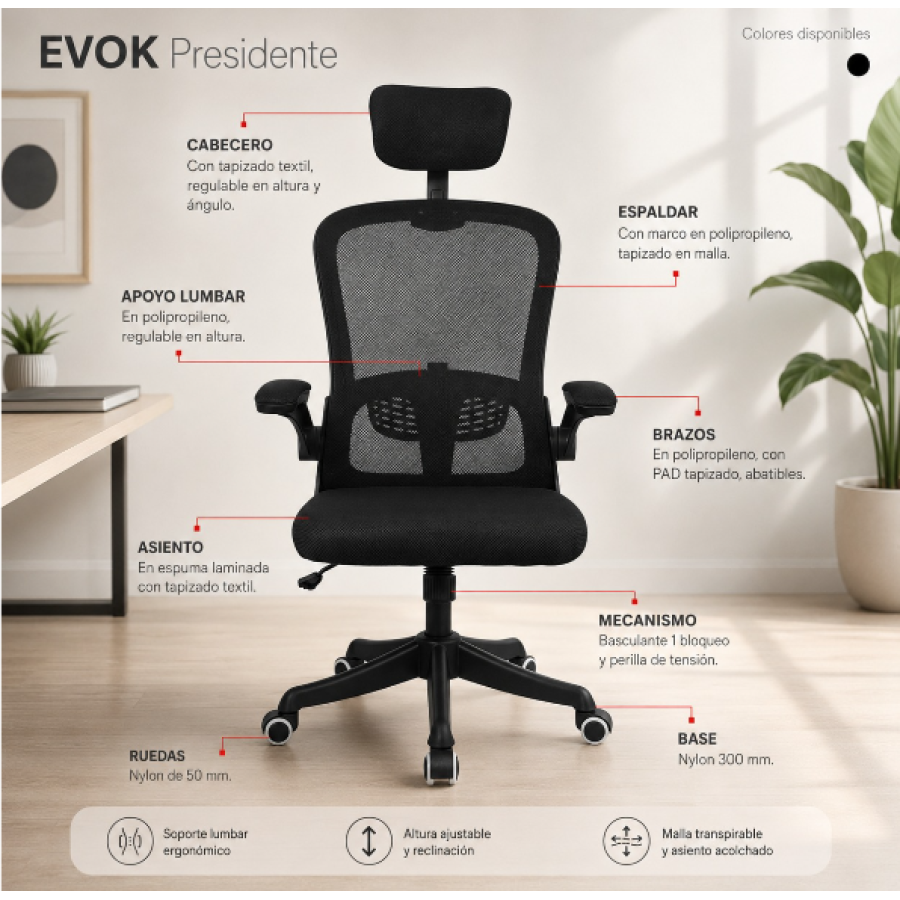 Silla de oficina ergonómica Evok Presidente